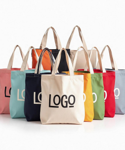 Custom Logo Eco-Friendly Foldable Dot Pattern Durable Recyclable Shoulder Cotton Canvas Tote Bag for Shopping Gift Party