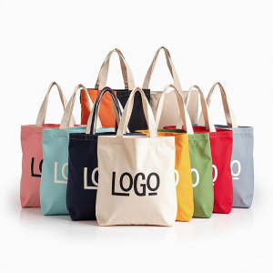 Custom Logo Eco-Friendly Foldable Dot Pattern Durable Recyclable Shoulder Cotton Canvas Tote Bag for Shopping Gift Party