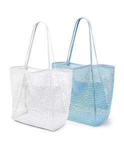 Outdoor Durable Storage Beach Carry Bag Large Summer Open Portable Polyester Mesh Shopping Tote Bag Nylon Mesh Beach Bag Pocket