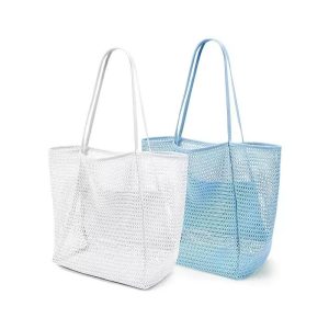 Outdoor Durable Storage Beach Carry Bag Large Summer Open Portable Polyester Mesh Shopping Tote Bag Nylon Mesh Beach Bag Pocket