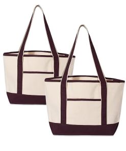 Women's Eco-Friendly Custom Printed Thick Cotton Canvas Shoulder Tote Bag Wholesale Fitness & Grocery Shopping with Logo Pockets