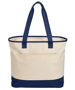 Custom Logo Eco-friendly Reusable Large Capacity Canvas Tote Bag with Zipper Long Plain Dot Pattern for Grocery Shopping