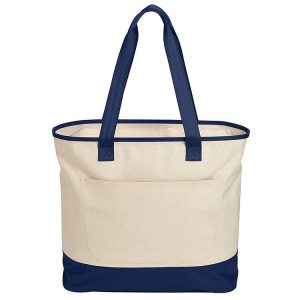Custom Logo Eco-friendly Reusable Large Capacity Canvas Tote Bag with Zipper Long Plain Dot Pattern for Grocery Shopping