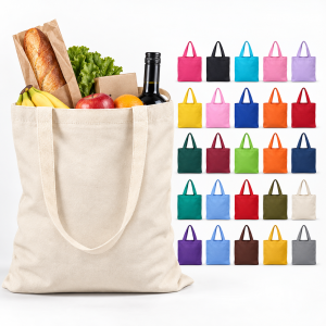 Eco Friendly Recycled Cotton Canvas Tote Bag Letter Custom Logo Reusable Grocery Shopping Bags Large Capacity Handbags Promotion