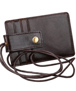 Fashion genuine leather lanyard id card holder RFID hang on neck exhibition card badge sleeve