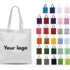 Custom Printed Logo Reusable Canvas Tote Bags Shoulder Strap Extra Large Handheld Shopping Bags for Gift Daily Use Outdoor