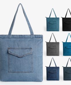 Women Top Zipper Daily Use Durable Denim Fabric Casual Classic Handbags
