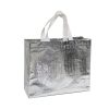 White Handle Logo Print Heat Seal Type Glossy Laser Silver Non Woven Bag Shopping Tote Bag