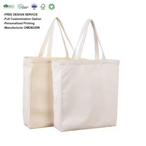 High Quality Eco Friendly Reusable Cotton Canvas Tote Bag Durable Blank Plain Cotton Shopping Tote Bag with Custom Logo Printed