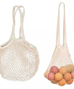 Organic Cotton Net Bags With Long Handle Tote Mesh Cotton Shopping Bags