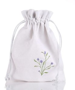 Customizable White Muslin Cotton Lavender Packaging Pouches Reusable Embroidered Jewelry