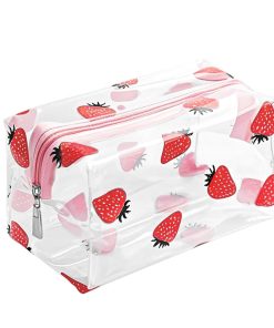 Clear Makeup Bag Fashion Transparent Travel Portable Mini Wash Storage Bags Strawberry Flower Print Cosmetic Bag Women Zipper