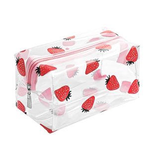 Clear Makeup Bag Fashion Transparent Travel Portable Mini Wash Storage Bags Strawberry Flower Print Cosmetic Bag Women Zipper