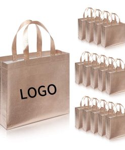 Customized Printing Luxury Laminated Waterproof Grocery Tote Rose Gold Shopping pp Non Woven Bag for Big Clothes Coat