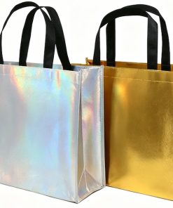Handle Custom Colors Shiny Laser Silver Non Woven Bag Logo Printed for Shopping Clothes