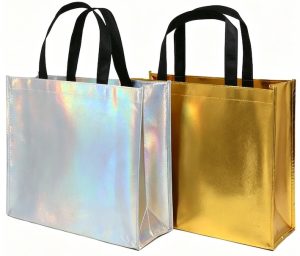 Handle Custom Colors Shiny Laser Silver Non Woven Bag Logo Printed for Shopping Clothes
