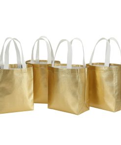 Custom Gifts Wedding Birthday Party Reusable Shiny Tote Metallic Gold Color Laminate Non Woven Bags