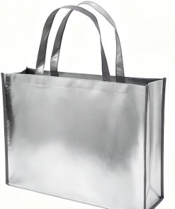 Wholesale Price Custom Shiny Metallic Silver Reusable Non Woven PP Laminated Shopping Tote Bag for Boutique