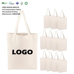 Heavy Duty Custom Logo Printed Thick Cotton Canvas Tote Bag 100% Organic Reusable Shopping Cotton Tote Bags for Advertising Gift