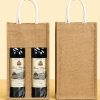 Custom Jute Wine Bag with Window Burlap Bottle Carrier Tote Reusable Gift Bag for Two Bottles Wholesale Bulk Custom Logo