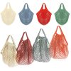 Custom Logo Large Beach Cotton Net Shopping Bag With Inside Pockets Small Mesh Drawstring Produce Tote Bag for Fruit Vegetable