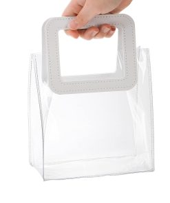New Gift Wrap Shopping Party Wedding Birthday Waterproof White Handle Pvc Clear Gift Bag With Ribbon