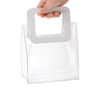New Gift Wrap Shopping Party Wedding Birthday Waterproof White Handle Pvc Clear Gift Bag With Ribbon