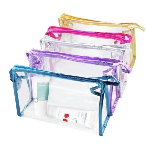 New Holiday Beach Pool Recyclable Zippered Pvc Clear Plastic Colored Silver Makeup Bag With Custom Logo