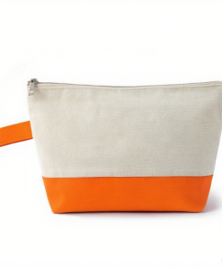 OEM Custom Logo Handled Soft Handle Cotton Canvas Cosmetic Bag Metal Zipper for SPA Member Gift Travel Dustproof Makeup Pouch