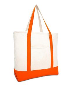 Premium Picnic Camping Large Heavy Duty Canvas Carrying Orange Foldable Shopping Tote Bag Cotton With Zipper