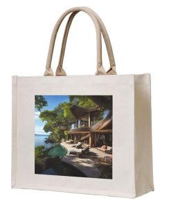 Eco-Friendly Vacation 12oz Laminated Canvas Carrying Tote Bag Reusable Waterproof Shoulder Coated Cotton Shopping Bag for Women