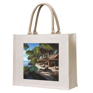 Eco-Friendly Vacation 12oz Laminated Canvas Carrying Tote Bag Reusable Waterproof Shoulder Coated Cotton Shopping Bag for Women