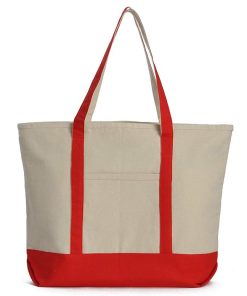 Hot Shopping Beach Clothing Picnic Supplies Multi-Pocket Red Heavy Duty 12oz Cotton Canvas Tote Bag With Logo