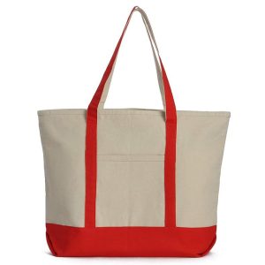 Hot Shopping Beach Clothing Picnic Supplies Multi-Pocket Red Heavy Duty 12oz Cotton Canvas Tote Bag With Logo