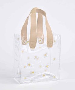 Women Tote Bag Mini Single Flower Bench Handbags Plastic Transparent Clear PVC Gift Bags for Small Business