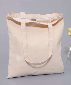 Custom Cotton Bag Printed Logo Design Reusable Black White Pink Natural Color Cotton Canvas Tote Bag With Zipper