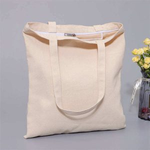 Custom Cotton Bag Printed Logo Design Reusable Black White Pink Natural Color Cotton Canvas Tote Bag With Zipper