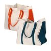 Custom Durable Laundry Grocery Shopping Beach Picnic Reusable Large Canvas Cotton Hand Bag With Side Pockets for Bottle