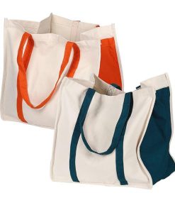 Custom Durable Laundry Grocery Shopping Beach Picnic Reusable Large Canvas Cotton Hand Bag With Side Pockets for Bottle