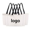 12 Oz Grocery Beach Shopping Multi-Purpose Washable Tote Large White Canvas Sling Bag With Black Handle