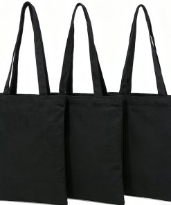 Hot Selling Popular Medium Size Black Cotton Bag Tote Custom Printed Logo Design with Long Shoulder Handle
