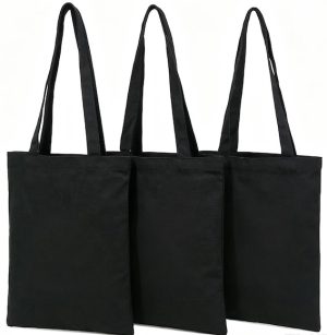 Hot Selling Popular Medium Size Black Cotton Bag Tote Custom Printed Logo Design with Long Shoulder Handle