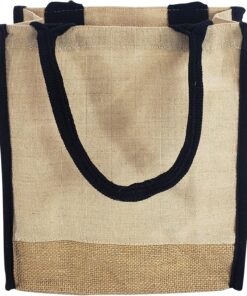 Reusable Jute Canvas Tote Bags w/Full Gusset Laminated Interior Hessian Burlap Bags for Work & School & Shopping & Daily Use