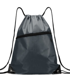 Custom Branded College Merchandise Drawstring Bag Durable Polyester with Front Zipper Pocket for Student Daily Use