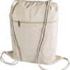 Cotton Canvas Drawstring Backpack with Zippered Front Pocket Cinch Sack Pull String Sport Bags for Gym and Hike