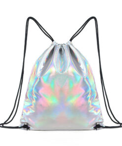 Drawstring Backpack Glitter Holographic Laser Sports Gym Bag Iridescent Silver Non-woven Holographic Drawstring Bag