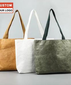 Eco-Dupont Custom Logo Durable Folding Tyvek Tote Handbag Washable Reusable Waterproof Kraft Paper for Gift Packaging Shopping